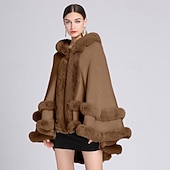 baratos Xales &amp; Envolvimentos-mulheres com capuz poncho capa xale de pele sintética envoltório com acabamento de pele cardigan sem mangas elegante capa moda tops casaco