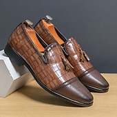 economico Semi-formale-mocassini da uomo in similpelle con motivo coccodrillo marrone e dettaglio nappa – eleganti scarpe eleganti slip-on per occasioni formali e abbigliamento da ufficio