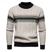 preiswerte Herrenpullover-Herren Pullover Strickpullover Pullover mit Fair-Isle-Muster Gerippt Gedrehtes Stricken Standard Strick Farbblock Rundhalsausschnitt Modisch Basic Freizeitskleidung Verabredung Bekleidung Herbst
