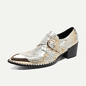 abordables Mocassins en cuir de qualité supérieure-chaussures habillées en cuir métallisé doré pour hommes avec motif peau de serpent, bout carré et détail boucle - parfaites pour les mariages, les fêtes et autres événements spéciaux