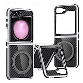 levne Pouzdra pro Samsung-telefon Carcasă Pro Samsung Galaxy Z Flip 7 Z Flip 6 Z Flip 5 Zadní kryt se stojánkem Nárazuvzdorné Retro Uhlíkové vlákno PC