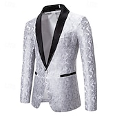 ieftine Sacouri clasice pentru bărbați-Bărbați Blazer Afaceri Petrecere cu cocktail Petrecere Nuntă Modă Casual Primăvara &amp; toamnă Poliester Imprimeu Paisley Buzunar Nasturi Comfortabil Cu Un Nasture Blazer Argintiu Gri Închis Negru Alb