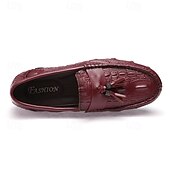 billige Semi-formell-burgunder loafers med krokodillemønster for menn med duskdetalj og sklisikker såle - luksuriøse slip-on sko for fritids- og formell bruk