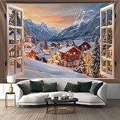 olcso karácsonyi gobelin lóg-karácsonyi díszek függő gobelin ablak kilátás fal művészet karácsonyi nagy kárpit falfestmény dekoráció fénykép háttér takaró függöny otthon hálószoba nappali dekoráció