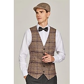 preiswerte Herren Kostüme der 1920er Jahre-Goldene Zwanziger 1920er Retro Vintage Outfits Weste Zubehörset Gentleman Gangster Karomuster Schachbrett Kostüm Herren Karnevalskostüm 4 Stücke Halloween Karneval Neujahr Maskerade Cocktailparty