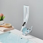 お買い得  キッチン用水栓金具-バスルームのシンクの蛇口 - 滝状吐水タイプ 電気メッキ センターセット シングルハンドルつの穴Bath Taps