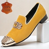 abordables Mocassins en cuir de qualité supérieure-mocassins en cuir jaune pour hommes avec ornements en pierres précieuses et bout pointu en métal clouté – chaussures habillées en cuir de vachette de qualité supérieure pour les occasions spéciales