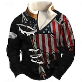 cheap Flag Pattern-Men&#039;s Flag Arrow Sweatshirt Quarter Zip Sweatshirt Long Sleeve Sweatshirt Stand Collar Quarter Zip Casual Vintage Retro 3D Print Vacation Going out Streetwear Half Zip Fall Winter