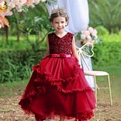 levne Párty šaty-Děti Dívčí Šaty na párty Pevná barva Bez rukávů Výkon Vánoce Narozeniny Kravatový uzel Krásná Sladký Polyester Maxi Šaty na párty Swingové šaty Áčkové šaty Léto 4-12 let Světlá růžová Fialov