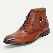 cheap Premium Leather Boots-Men&#039;s Premium Cowhide Leather Ankle Boots – Crocodile Embossed Lace-Up Dress Boots with Decorative Metal Accent for Formal and Business Attire