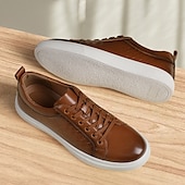economico Sneakers da uomo-sneakers da uomo in similpelle intrecciata marrone - design casual con lacci e comoda suola bianca per l&#039;uso quotidiano