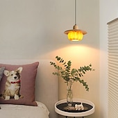 cheap Pendant Lights-Modern Round Wood Pendant Light Kitchen Island Orange Pumpkin Shade Mid Century Pendant Lighting Fixtures Vintage Farmhouse Ceiling Hanging Lamp 110-240V 28cm