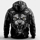 abordables Estampado animal-Hombre León Sudaderas Sudadera Moda Fresco Diario Manga Larga Cuello Barco Fiesta Festivos Ropa de calle Negro Correa Otoño Invierno Diseñador S M L XL XXL XXXL