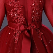 preiswerte Kleider für die Blumenmädchen-Blumenmädchenkleid Kinder Mädchen Prinzessinenkleid Leistung Hochzeit Party Elegant Schön Gitter Feste Farbe Langarm Rundhalsausschnitt Weinrot Weiß 4 Jahre +