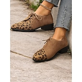 abordables années 1930-chaussures oxford en faux suède marron à imprimé léopard - chaussures plates à lacets élégantes pour femmes, parfaites pour les looks décontractés et vintage