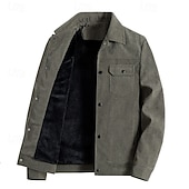 billiga Cargo Jackor-Herr Manchesterjacka Fleece-jacka Cargojacka Vardaglig jacka Dagligen Semester Slitsäker Ficka Vår &amp; Höst Slät Mode Klassisk Kavajslag Normal Svart Kaki Armégrön Jacka