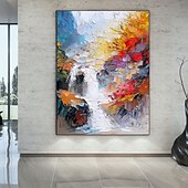 preiswerte Landschaftsgemälde-handgefertigtes Ölgemälde auf Leinwand, Wandkunst, Dekoration, abstraktes Messergemälde, Meerblick rot, für die Inneneinrichtung, gerolltes, rahmenloses, unbelastetes Gemälde
