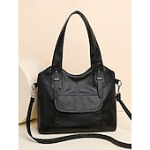 cheap Handbag &amp; Totes-Women&#039;s Vintage Brown Faux Leather Tote Bag with Dual Handles and Adjustable Crossbody Strap – Spacious and Stylish for Everyday Use