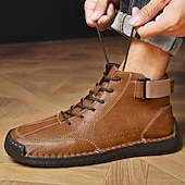 economico Stivaletti alla caviglia-stivaletti casual da uomo in similpelle marrone - design con lacci, cinturino regolabile e suola antiscivolo per il comfort quotidiano
