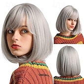 abordables Perruques Synthétiques Sans Bonnet-perruque bob avec frange perruques courtes bob pour femmes perruque synthétique courte résistante à la chaleur aspect naturel pour une utilisation quotidienne, une fête et un cosplay