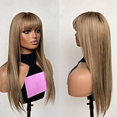 baratos Perucas de seda frontais de cabelo natural-Cabelo humano remy Fechamento 5x5 13x4 Lace Front Peruca Com Franjas Cabelo Brasileiro Liso Marrom Peruca 130% 150% Densidade do Cabelo com o cabelo do bebê Riscas Naturais Sem cola Pré-depenado Para