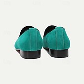 abordables Mocassins en cuir de qualité supérieure-mocassins en daim vert pour hommes avec bout métallique et boucle circulaire – chaussures habillées en cuir de vachette de qualité supérieure pour tenues formelles et décontractées