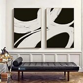 preiswerte Stillleben-Gemälde-Wabi Sabi Kunstwerk handgemachtes abstraktes weiß-schwarzes Ölgemälde 2er-Set blau-beige Strukturwandkunst große Wandkunst modernes Strukturgemälde auf Leinwand Mode Wohnzimmer Wanddekoration