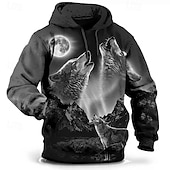 economico felpe 3d da uomo-Per uomo Lupo Stampa 3D Felpa con Cappuccio Felpa con cappuccio Felpe con cappuccio Manica Lunga Felpa con cappuccio Con Cappuccio Moda Vacanza Lavoro Abbigliamento quotidiano Grigio verde Bianco e