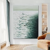 cheap Landscape Paintings-Abstract Green Wave Paintings On Canvas Large handmade Textured Ocean Wave Painting Blue and White Ocean Wave Art Coastal Wall Art oil painting on Canvas 3D Abstract Ocean Artwork Modern Home Decor