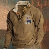 cheap Basic Sweatshirts-Men&#039;s Sweatshirt Quarter Zip Sweatshirt Black Navy Blue Brown Gray Half Zip Reindeer Print Christmas Daily Holiday Polyester Streetwear Casual Bavarian Fall &amp; Winter Clothing Apparel Hoodies