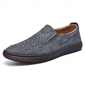 levne Pánské nazouváky a mokasíny-pánské prodyšné slip-on mokasíny - perforovaná ležérní obuv z umělého semiše s tkanými detaily a protiskluzovou podrážkou