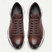 baratos Tênis de couro premium-tênis masculino casual de couro premium – couro de vaca, sapatos de amarrar marrom com sola confortável para uso diário e estilo casual elegante