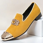 abordables Mocassins en cuir de qualité supérieure-mocassins en cuir jaune pour hommes avec ornements en pierres précieuses et bout pointu en métal clouté – chaussures habillées en cuir de vachette de qualité supérieure pour les occasions spéciales