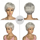 baratos peruca mais velha-perucas curtas para mulheres brancas perucas curtas em camadas corte pixie com franja perucas de cabelo sintético cacheado natural para mulheres