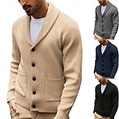 economico Maglioni Cardigan da uomo-Per maschio Cardigan Cavi Maglia Standard A maglia Tinta unita / tinta unita Risvolto sciallato Capodanno eventi Abbigliamento Inverno Autunno Nero Blu S M L