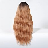 baratos Perucas Sintéticas sem Touca-Perucas sintéticas Uniformes Trajes de carreira Princesa Encaracolado Ondulado Parte do meio Corte em Camadas Com Franjas Fabrico à Máquina Peruca 30 polegadas Castanho Escuro Cabelo Sintético