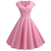 abordables Robes-Rétro Vintage Années 1950 Rockabilly Midi Robe Robe trapèze Robe Évasée Ajusté &amp; Évasé Col en V Femmes Halloween Carnaval Saint-Valentin Occasionnel Retour à la maison Soirée à thème rétro Adulte Robe