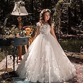 preiswerte Kleider für die Blumenmädchen-kinderkleidung Mädchen Blumenmädchen Kleid Kleid für die Erstkommunion Feste Farbe Ärmellos Langarm Leistung Hochzeit Party Gitter Prinzessin Süß Gitter Mitte der Wade Etuikleid Tüll-Kleid Sommer