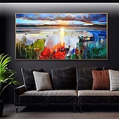 cheap Landscape Paintings-Mintura Handmade Lake View Oil Paintings On Canvas Wall Art Decoration Modern Abstract Landscape Picture For Home Decor Rolled Frameless Unstretched Painting