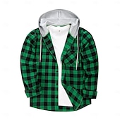 economico camicie di flanella-Per uomo Camicia Camicia di flanella Sovracamicia A quadri Esterno Strada Nero Bianco Rosso Blu Manica lunga Con cappuccio Inverno Primavera &amp; Autunno Abbigliamento