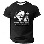 abordables T-shirt 3D homme-Noël Homme Crânes Cool Bonnet de Noël impression de lettre T shirt Manche Courte T-shirt 3D effet Col Ras du Cou Chemise Mode Athleisure Plein Air Sport extérieur du quotidien Noir Bleu Vert Et