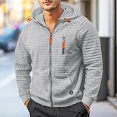 baratos hoodies básicos dos homens-Homens Moletons Waffle Moletom Tático Preto Verde Claro Cáqui Com Capuz Tecido Zíper Bolsos Trabalho Desportos e Ar livre Casual Roupa de rua Básico Casual Primavera &amp; Outono Estações Cruzadas Roupa