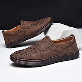 levne Pánské nazouváky a mokasíny-pánské prodyšné slip-on mokasíny - perforovaná ležérní obuv z umělého semiše s tkanými detaily a protiskluzovou podrážkou