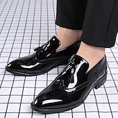levne Poloformální-pánské černé lakované střapcové mokasíny – elegantní společenské boty s brogue detaily