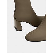 baratos Botas de tornozelo-botas femininas elegantes de cano curto taupe com salto quadrado, fecho de zíper e detalhes de costura chiques - perfeitas para moda de outono, passeios casuais e uso no escritório