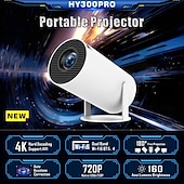 お買い得  プロジェクター-2024 新 hy300 pro インテリジェント ポータブル プロジェクター Android 13.0 1280 * 720 解像度 28 メモリ wifi lcd ビデオ 720p ホームシアター 4k プロジェクター Bluetooth 5.4