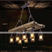 abordables Suspension-95cm LED longue bande rétro lustre en bois avec abat-jour en verre corde suspension 8 têtes blanc chaud lumières luminaire décoratif rétro rustique antique plafonnier AC110V AC220V