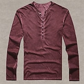 tanie Casualowa koszulka Henley-Męskie Koszula Henley Koszulka Koszulka z długim rękawem Równina Henley Ulica Urlop Długi rękaw Odzież 100% bawełna Zabytkowe Moda Podstawowy