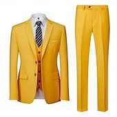 cheap Wedding Suits-Men's Tuxedos Suits Beach Wedding Spring Wedding Yellow Sage Spring &amp; Summer Suit Notch Lapel Dress Solid Colored Slim Fit 3 Piece Single Breasted Two-buttons
