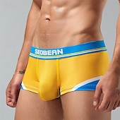 cheap Men&#039;s Boxers Underwear-Men&#039;s 1 PCS Boxers Underwear Boxer Shorts Patchwork Polyester Breathable Soft Comfortable Color Block Letter Mid Rise Yellow Red